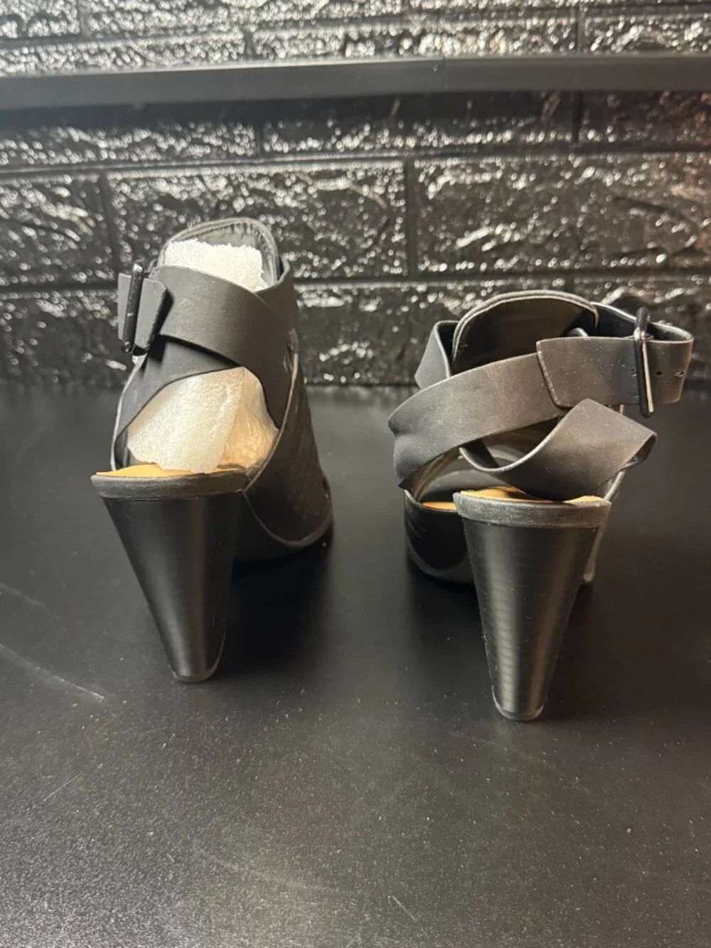Soda Yummy Black Gladiator Block Heel Sandals | Cutout Ankle Strap